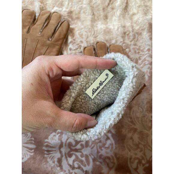 Vintage Men’s Eddie Bauer Tan Leather Gloves Sherpa Lined XL Winter - Picture 3 of 4